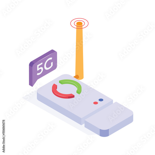 Isometric icon of a usb wifi adapter with an antenna.