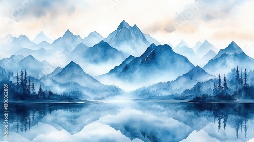 Wallpaper Mural A scenic watercolor painting of mountains, blending natural beauty with artistry Torontodigital.ca