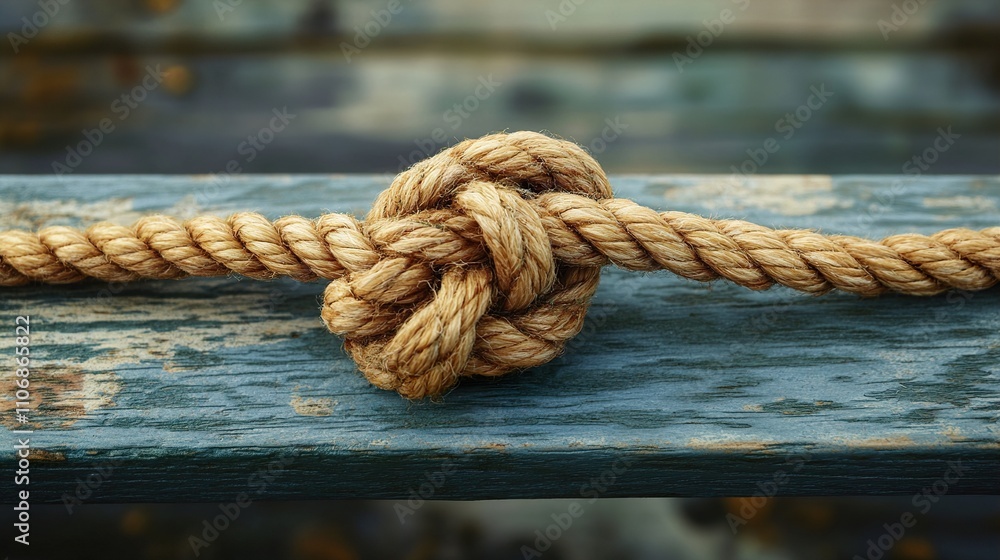 Intricate Rope Knot on Weathered Wood Intricate Rope Knot on Weathered Wood
