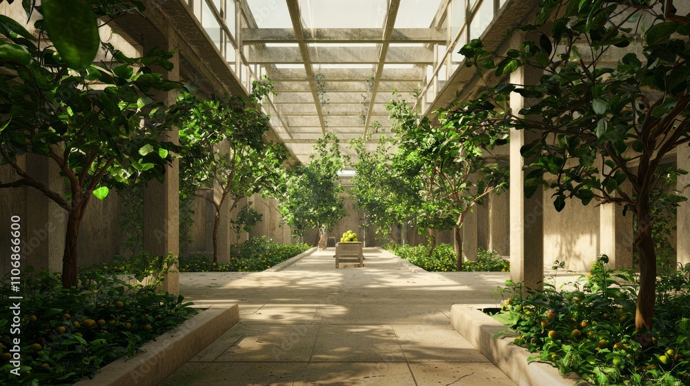 Serene Underground Paradise: 3D Render of Lush Orchard with Fruit Trees Illuminated by Natural Light Through Glass Panels | Ultra-Detailed Digital Artwork Serene Underground Paradise: 3D Render of Lush Orchard with Fruit Trees Illuminated by Natural Light Through Glass Panels | Ultra-Detailed Digital Artwork