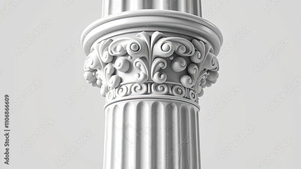 Close-up of the top and bottom of a white marble pillar with ornate details, art, decoration, pillar, carving, detail Close-up of the top and bottom of a white marble pillar with ornate details, art, decoration, pillar, carving, detail