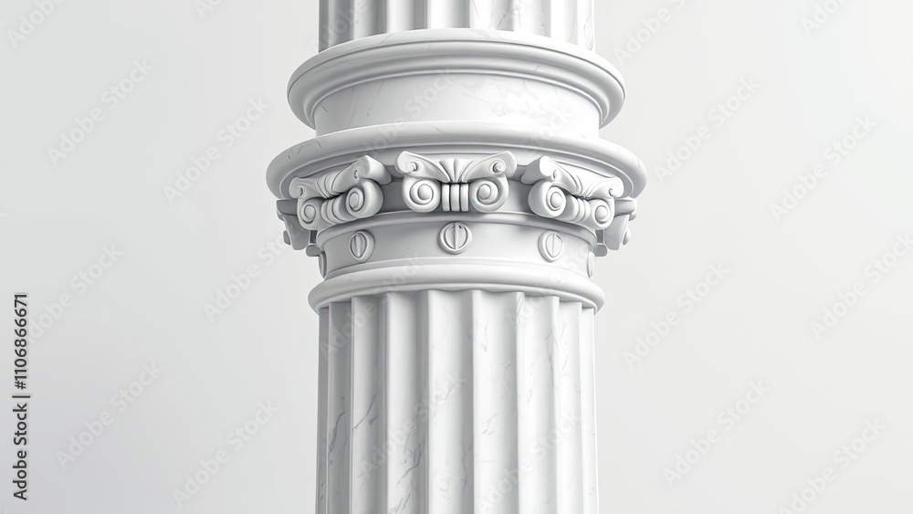 Close-up of the top and bottom of a white marble pillar with ornate details, marble, structure, ornamentation Close-up of the top and bottom of a white marble pillar with ornate details, marble, structure, ornamentation