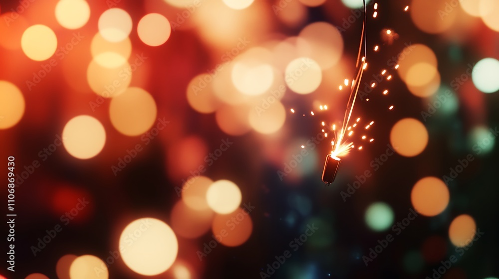 Sparkling Firecracker Against Festive Bokeh Lights Background Sparkling Firecracker Against Festive Bokeh Lights Background