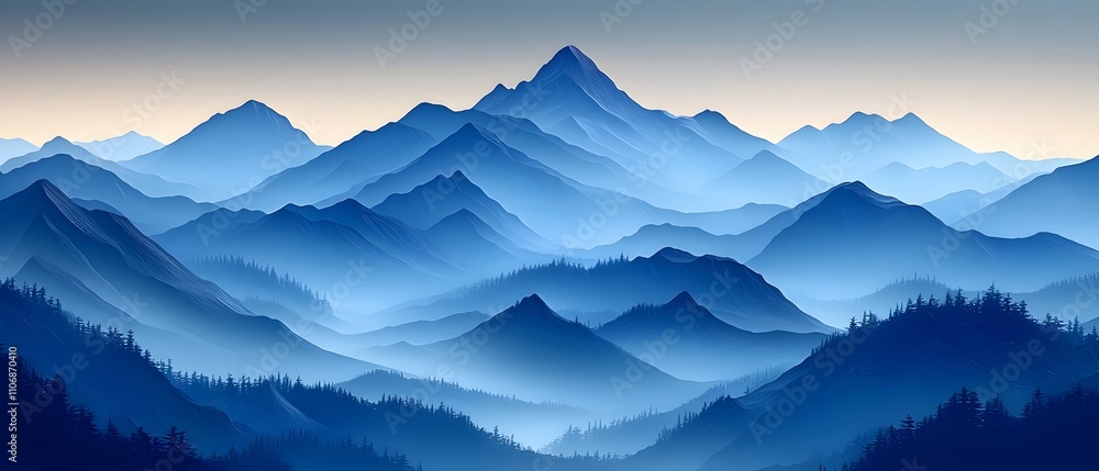 A breathtaking view of layered blue mountains at dawn, showcasing varying shades of blue and a serene atmosphere, perfect for landscape enthusiasts and nature lovers. A breathtaking view of layered blue mountains at dawn, showcasing varying shades of blue and a serene atmosphere, perfect for landscape enthusiasts and nature lovers.