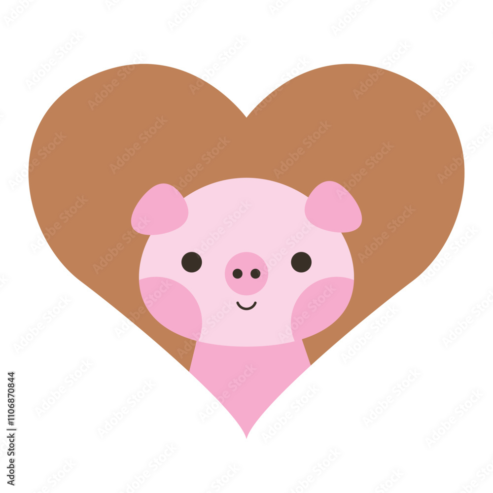 Cute animal icon. Pig in heart love Valentine`s Day template Cute animal icon. Pig in heart love Valentine`s Day template