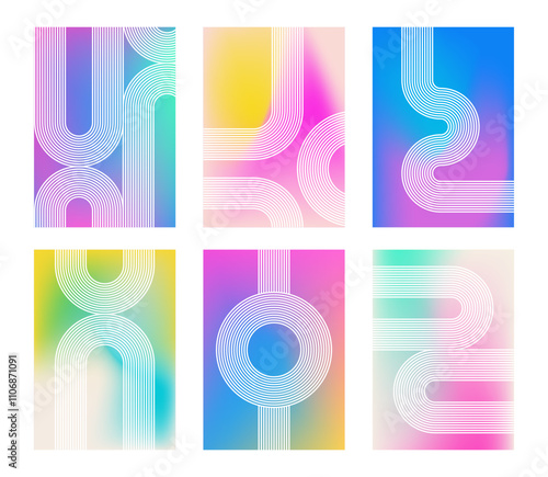 Retro background collection with vintage 70s style stripes. Abstract cover set with modern geometric lines.