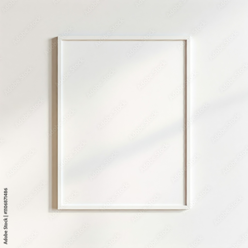 white picture frame mockup on a white wall with sunlight for interior design and home decor projects white picture frame mockup on a white wall with sunlight for interior design and home decor projects