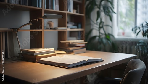 Well-Organized Study Table with Wooden Surface