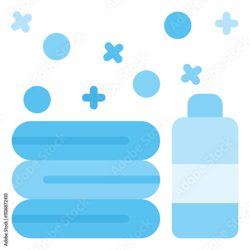 Clean laundry and fabric softener spray  in flat style ideal for promoting laundry products or household cleaning services in advertising and marketing materials.