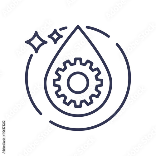 Gear and droplet symbolize lubrication and efficiency in mechanics.