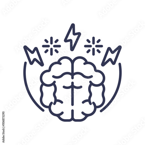 Illustration of a brain with lightning bolts, symbolizing hyperactivity and mental energy.