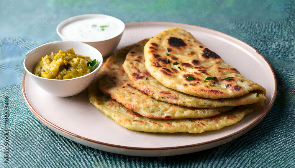 Aloo Paratha Stuffed flatbread filled with spiced potatoes, often served with yogurt Aloo Paratha Stuffed flatbread filled with spiced potatoes, often served with yogurt