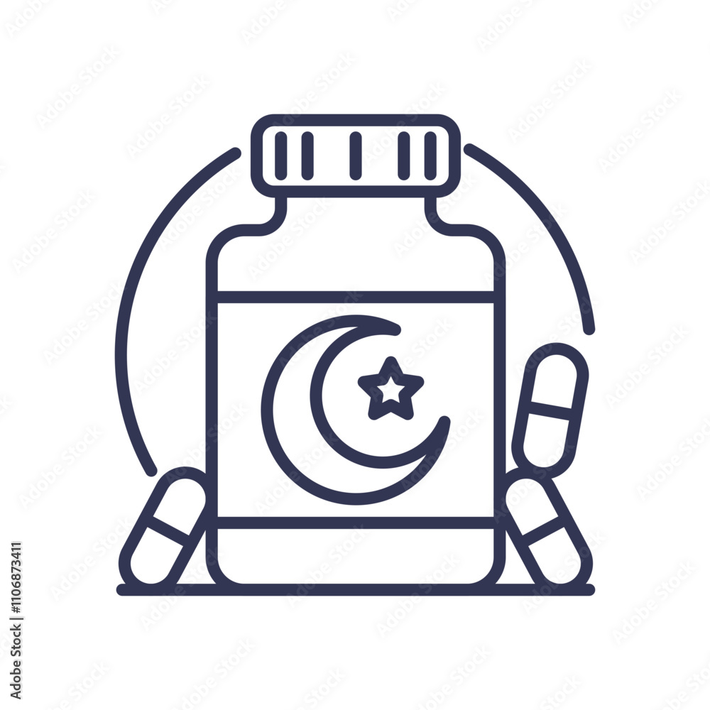 A bottle with a moon and star, symbolizing sleep supplements. A bottle with a moon and star, symbolizing sleep supplements.