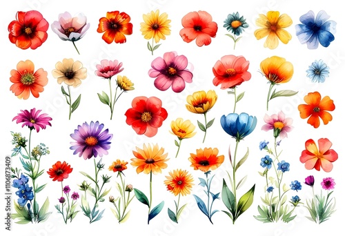 Colorful floral pattern with various blooms in vibrant hues