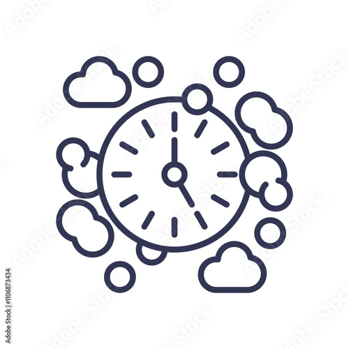 Clock surrounded by clouds symbolizes time management and productivity.