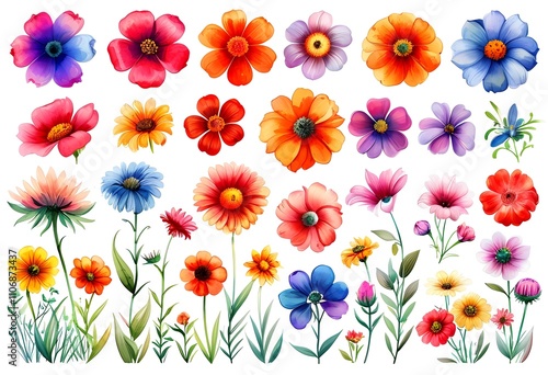 Colorful floral pattern with various blooms in vibrant hues