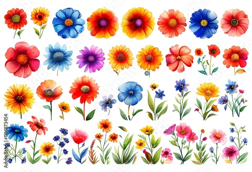 Colorful floral pattern with various blooms in vibrant hues