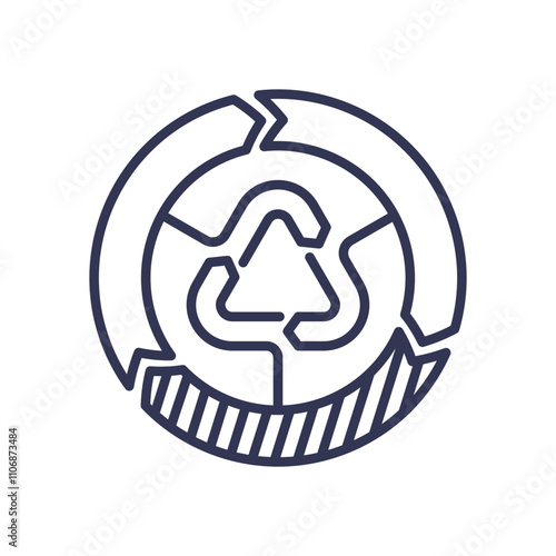 Recycling symbol with arrows, representing waste reduction and sustainability.