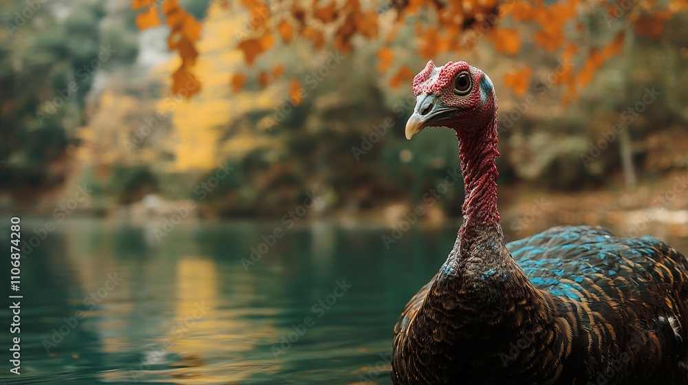 Majestic Wild Turkey by the Lake in Autumn Majestic Wild Turkey by the Lake in Autumn