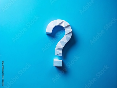 Drone Photography of a Question Mark Paper on Blue Background Symbolizing Inquiry and Seeking Help in a Modern Digital Environment for Stock Photo Usage