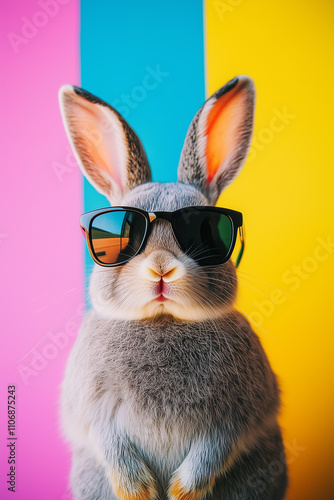 Easter bunny wearing sunglasses on a vibrant background photo