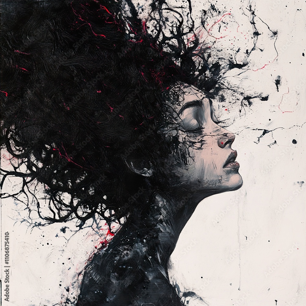Abstract Female Portrait: Dark, Dreamy, and Intense Abstract Female Portrait: Dark, Dreamy, and Intense