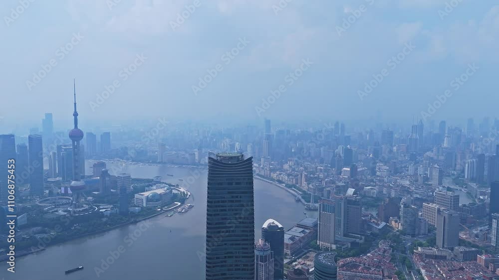 4K real time Aerial View of Shanghai skyline in sunny day 4K real time Aerial View of Shanghai skyline in sunny day