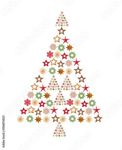 Weihnachtsbaum aus Sternen vor weissem Hintergrund