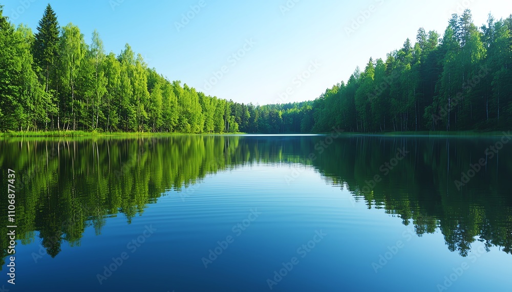 A tranquil lake surrounded by trees, with rippling reflections, Happy Sunday life, peace nature A tranquil lake surrounded by trees, with rippling reflections, Happy Sunday life, peace nature