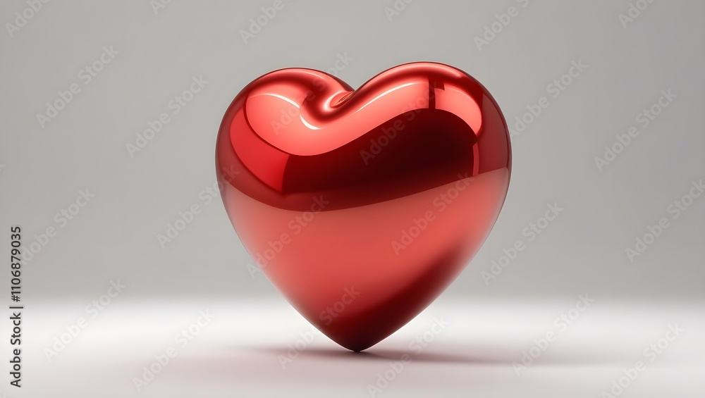 Shiny 3D Red Heart Illustration on White Background Shiny 3D Red Heart Illustration on White Background