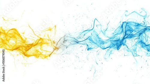 Abstract electric currents and sparks in shades of blue and yellow, set against a clean white background