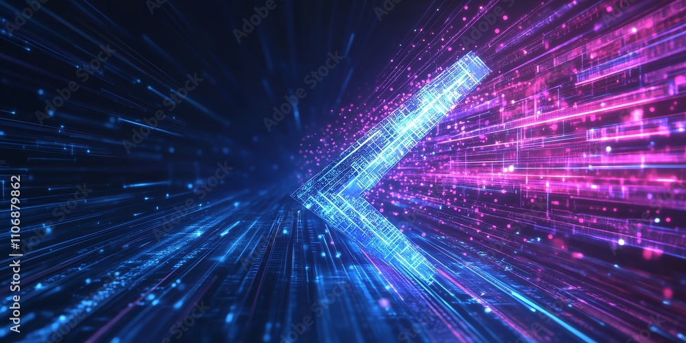 Abstract Geometric Arrow Representing Market Trends and Profits, Created from Glowing Digital Lines in a Technology Theme Abstract Geometric Arrow Representing Market Trends and Profits, Created from Glowing Digital Lines in a Technology Theme