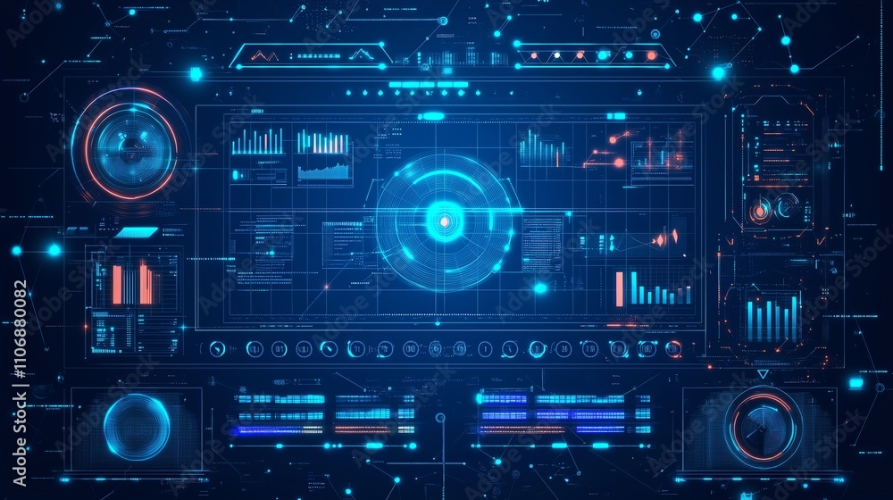 Abstract control panel for logistics operations, dark blue background, glowing low-poly wireframe lines, modern industrial innovation and technology integration. Abstract control panel for logistics operations, dark blue background, glowing low-poly wireframe lines, modern industrial innovation and technology integration.