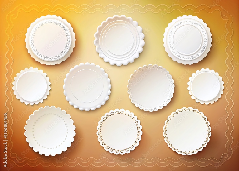 Elegant Blank White Scalloped Edge Round Label Set for Creative Packaging and Design Projects, Ideal for Crafts, Labeling, and Customization in Various Applications