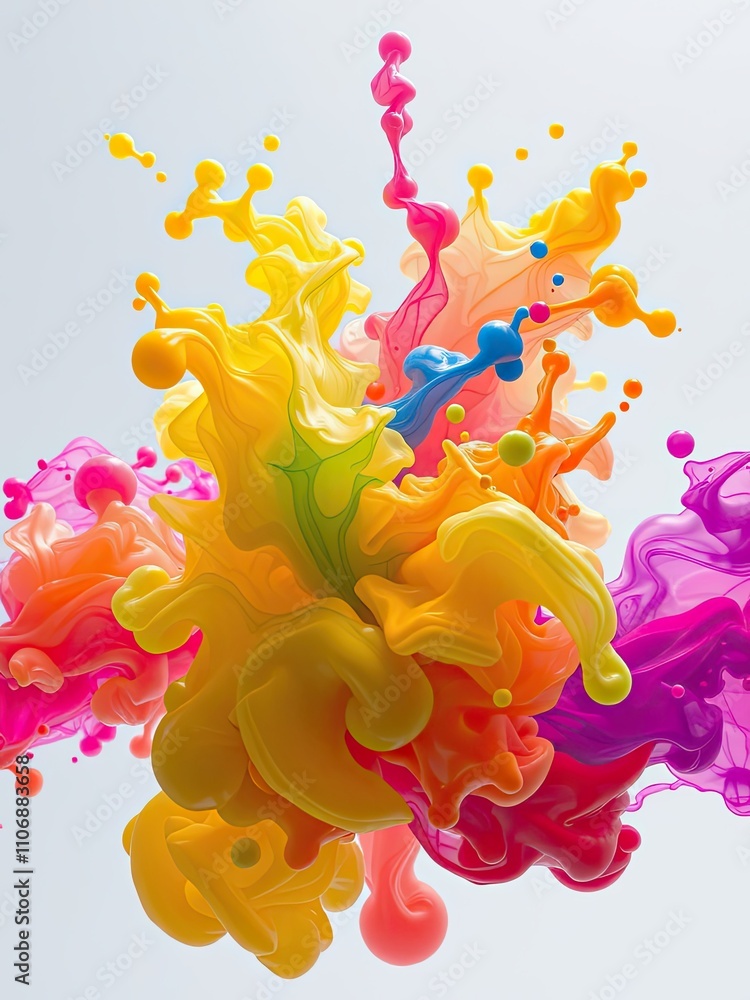 Fototapeta premium Ink droplets merging into a larger colored mass in water, water, organic shape, smooth integration, ink merge, colorful