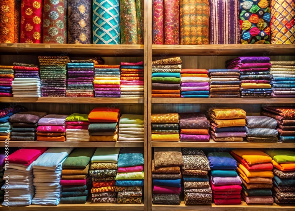 Elegant Display of Various Textiles for Sale in a Fabric Shop Showcasing Minimalist Aesthetic and Colorful Patterns, Perfect for Home Decor and Fashion Projects Elegant Display of Various Textiles for Sale in a Fabric Shop Showcasing Minimalist Aesthetic and Colorful Patterns, Perfect for Home Decor and Fashion Projects