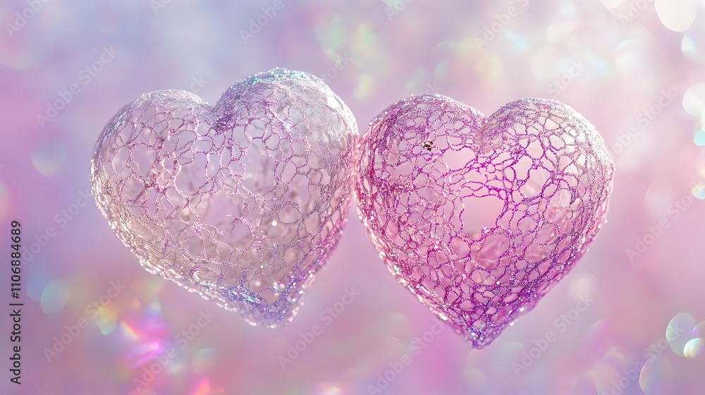 Obraz premium Two Delicate Pink Lacy Hearts Against Soft Background
