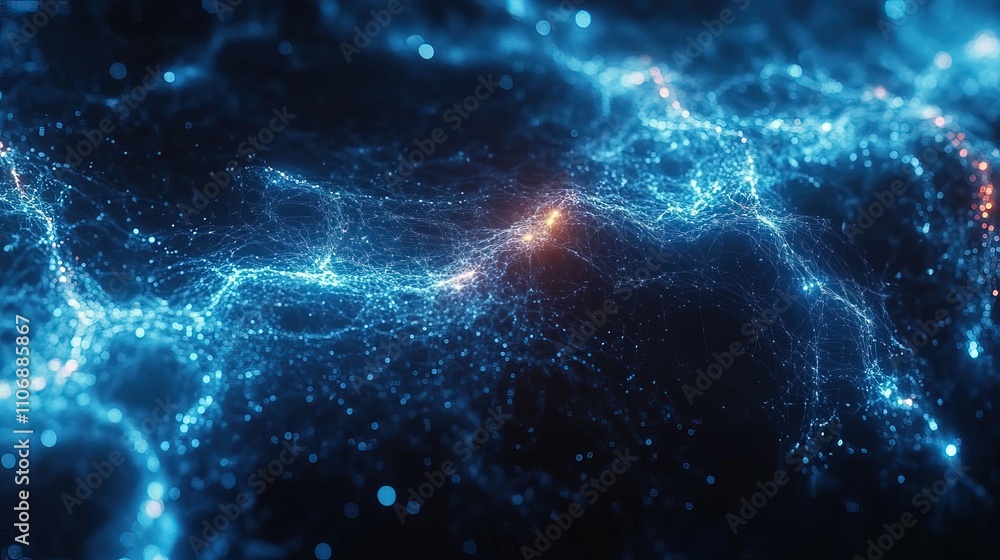 Abstract blue glowing particles wave background. Abstract blue glowing particles wave background.