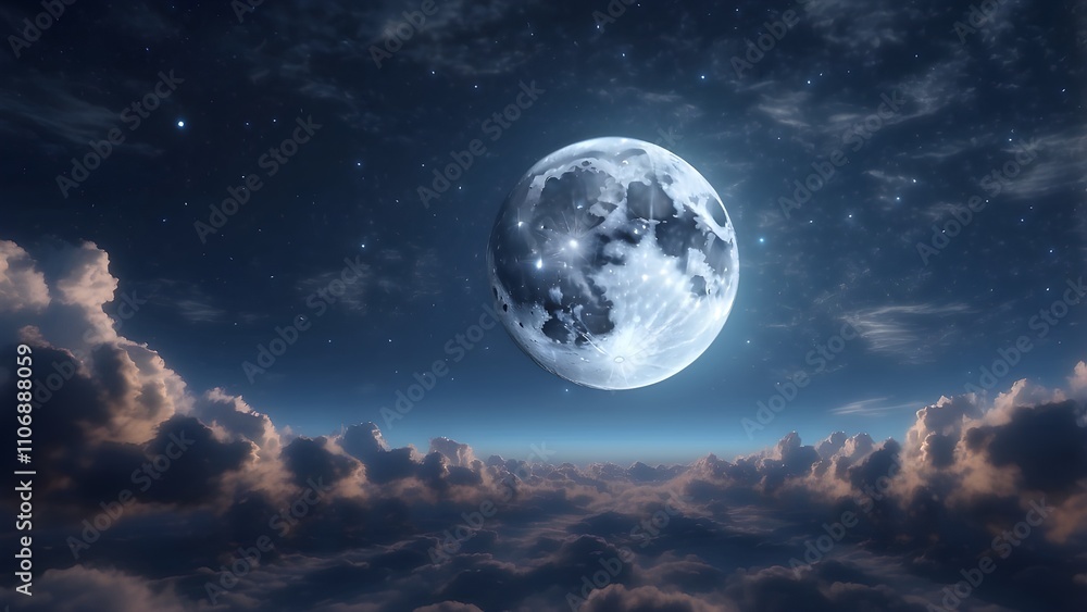 The moon is beautiful in the sky. The night moon was shining smoothly as we flew over the endless clouds. Moonlight Over the Horizon in a Looping 3D Animation. Ultra HD 4K (3840x2160). The moon is beautiful in the sky. The night moon was shining smoothly as we flew over the endless clouds. Moonlight Over the Horizon in a Looping 3D Animation. Ultra HD 4K (3840x2160).