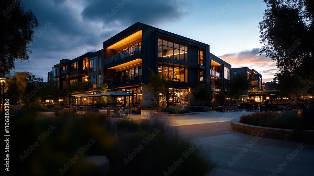 Night View of Modern Architectural Design Hotel in Napa Valley Night View of Modern Architectural Design Hotel in Napa Valley