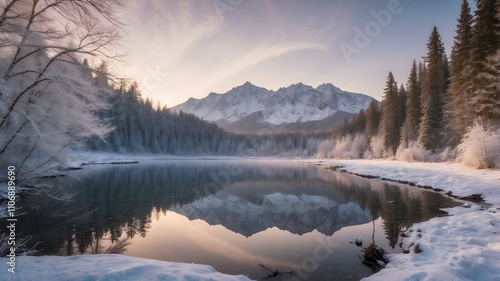 Wallpaper Mural Winter snow mountain forest lake sunrise Torontodigital.ca