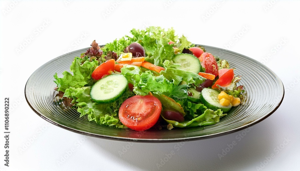 plate of salad with fresh vegetables on isolated white background plate of salad with fresh vegetables on isolated white background