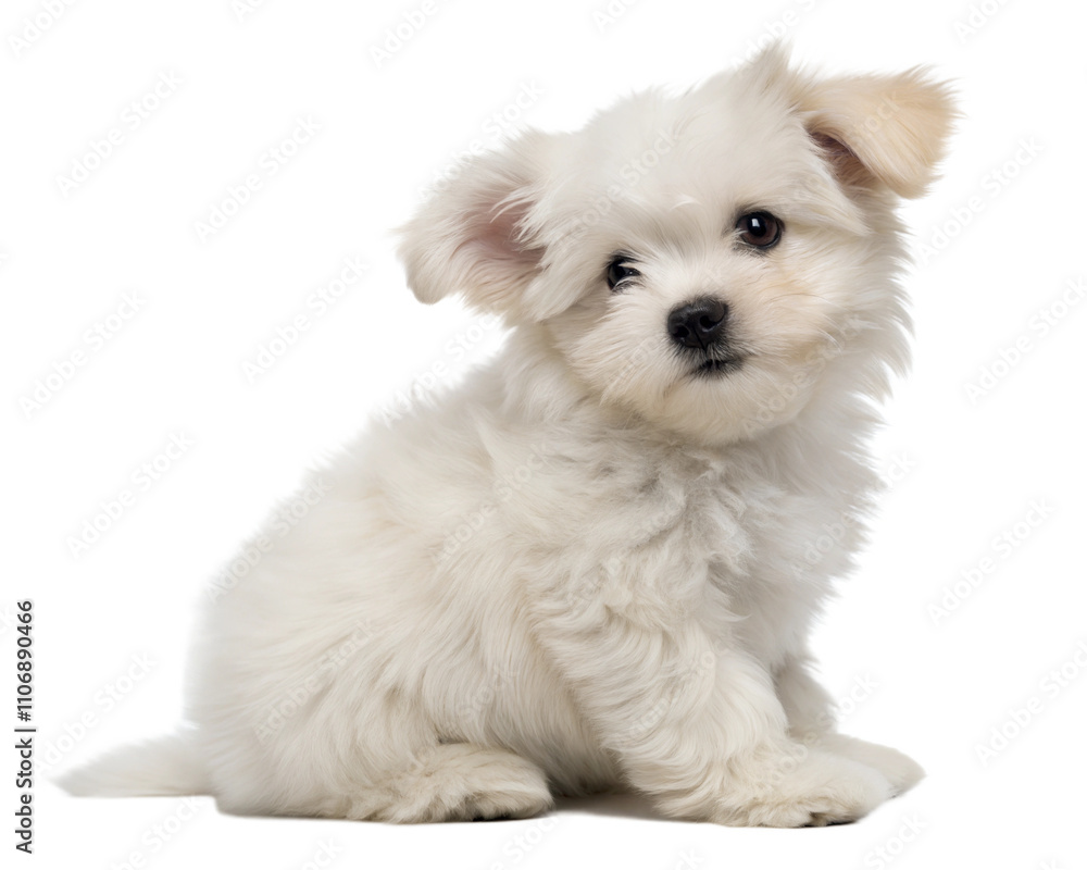 Fluffy Bichon Frise puppy isolated on white background. Bichon Frise puppy sitting on white background Fluffy Bichon Frise puppy isolated on white background. Bichon Frise puppy sitting on white background