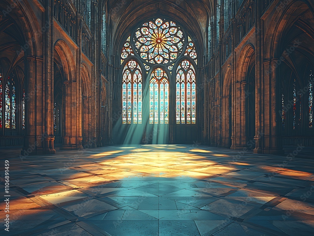 Sunlight Streams Through Gothic Cathedral's Stained Glass Sunlight Streams Through Gothic Cathedral's Stained Glass