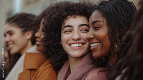 A vibrant International Women's Day celebration highlighting diverse women from different ethnicities empowering one another through inspiring stories, unity, and resilience.