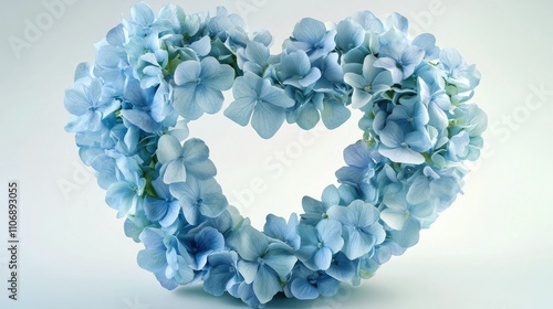 A beautiful heart-shaped arrangement of light blue flowers, evoking feelings of love and serenity, perfect for springtime or special occasions like Mother's Day.