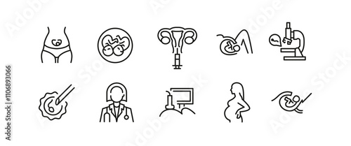 Pregnancy icons. Set of 10 pregnancy trendy minimal icons. Fetus, Ultrasound, Test, Baby, Embryo icon. Design signs for web page, mobile app, packaging design. Vector illustration.