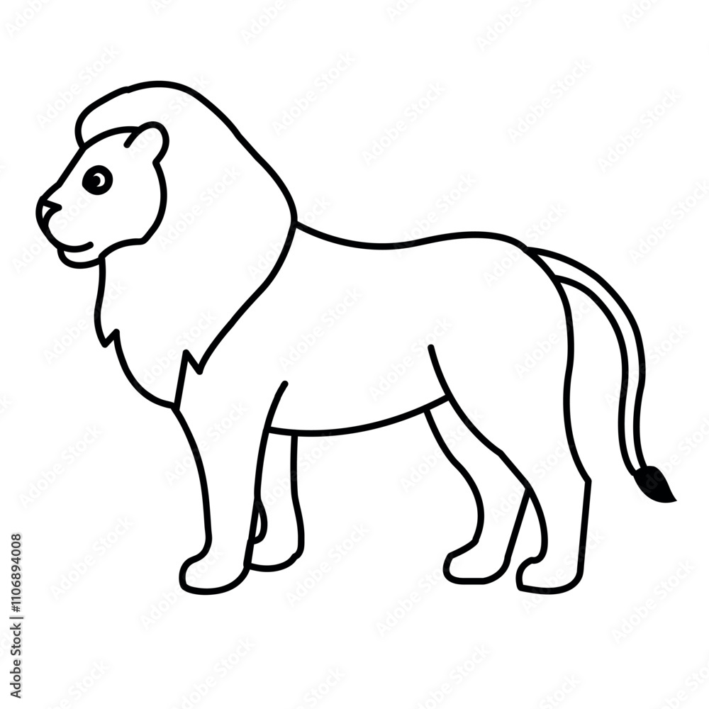 Obraz premium lion pencil drawing coloring book. Vector illustration