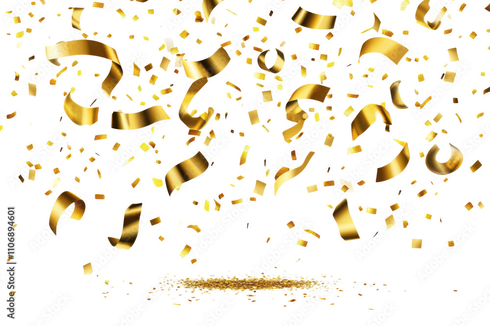 Golden confetti ribbons and sparkles celebration design isolated on transparent background Golden confetti ribbons and sparkles celebration design isolated on transparent background