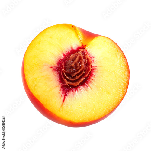 Fresh peach half cut open isolated transparent background